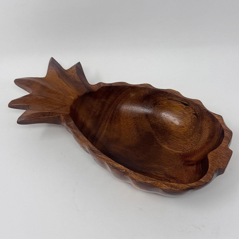 Vintage Hand Carved Tropical Hardwood Pineapple Bowl Tiki Bar Coastal Decor 10"